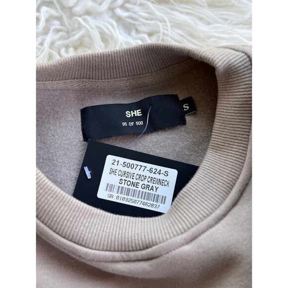 Wolves Darc Sport SHE Cursive Crop Crewneck Stone Gray Size Small - Picture 9 of 9